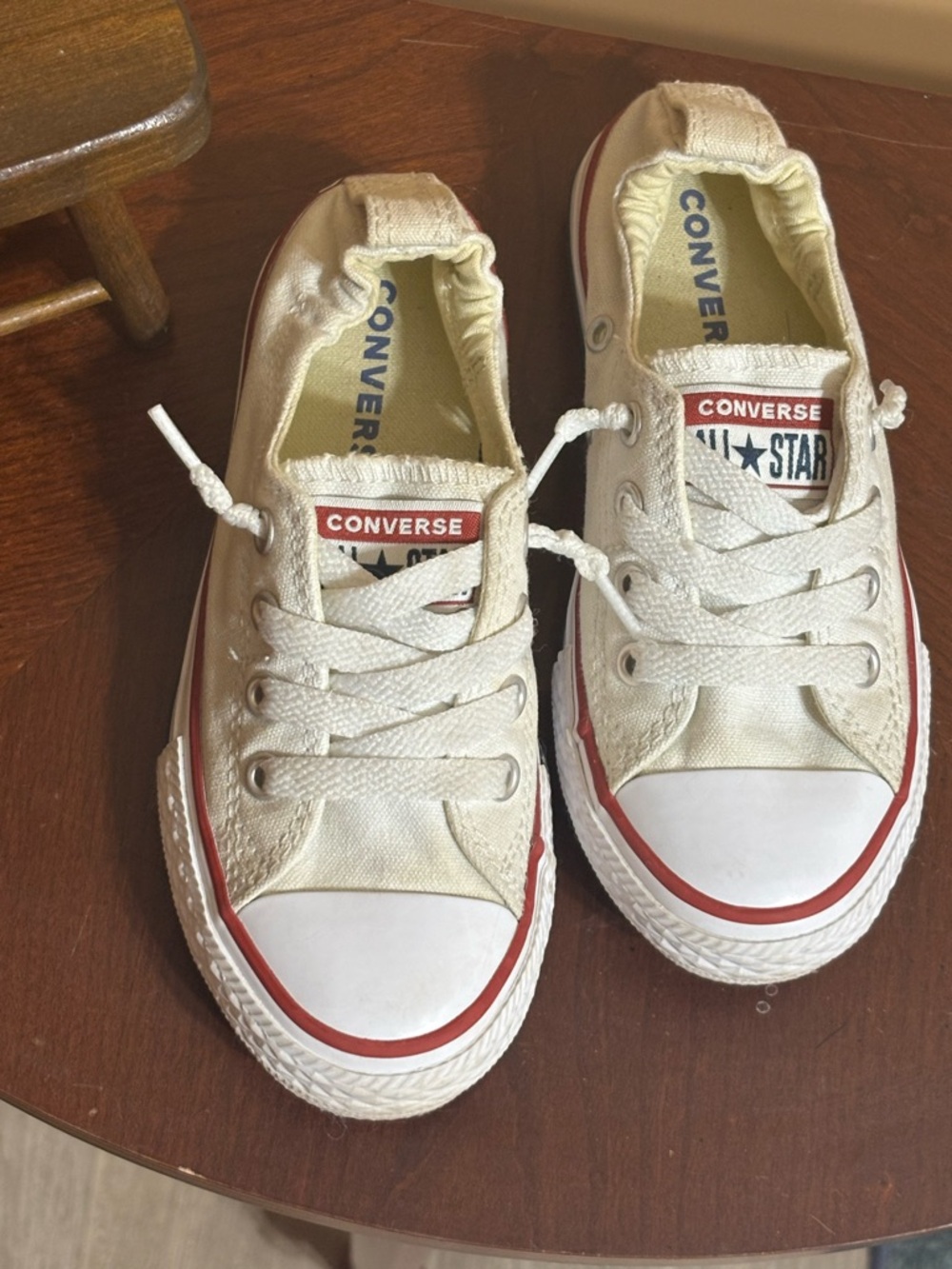 Converse Kids Cream Slip-On Low Top Sneakers with Red Trim